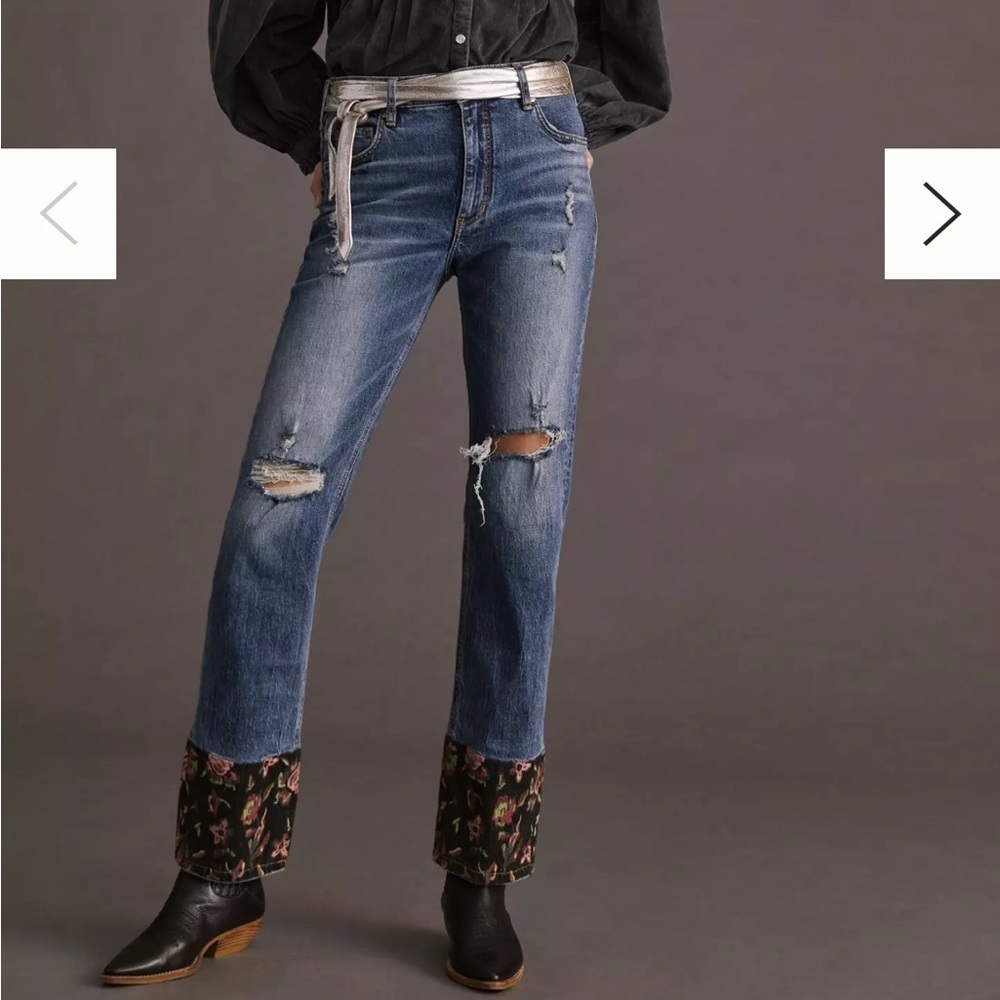 Pilcro by Anthropologie The Vintage Straight Jeans Embroidered Cuff Size 29